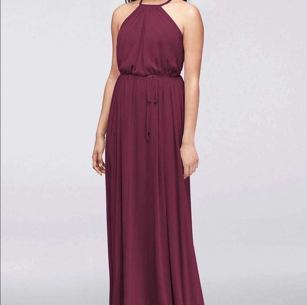 David's Bridal Chiffon Halter Bridesmaid Dress‎ in Plum/Burgundy